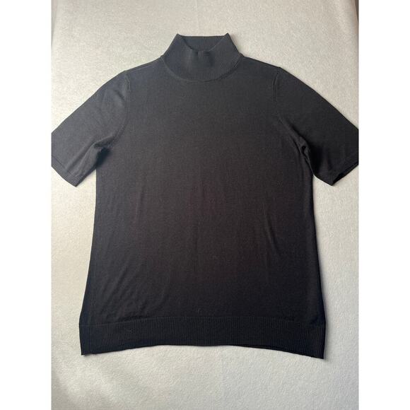 Eileen Fisher black short sleeve wool turtleneck, Size Medium - Picture 1 of 7